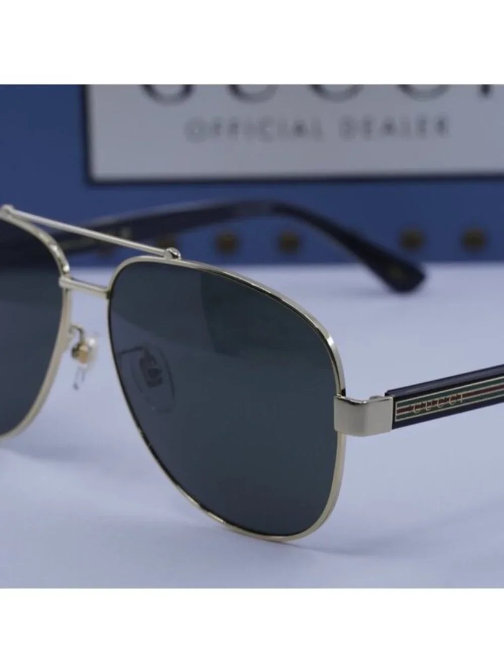 Gucci GG0528S 006 Aviator Sunglasses – Gold\Grey